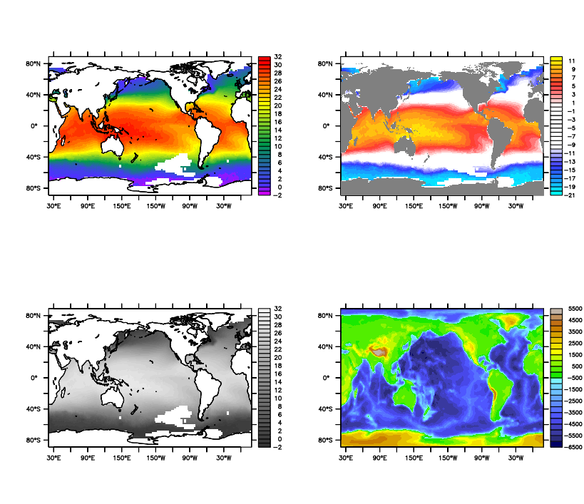 a  map plot drawn with four color palettes.